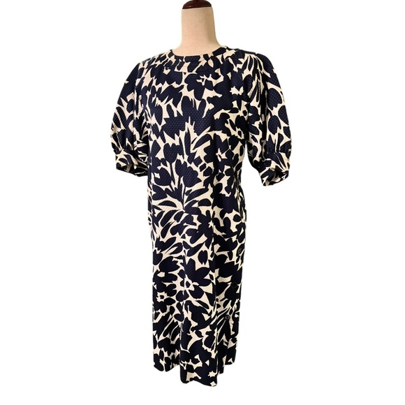 Vintage GIVENCHY 80s Blue White Floral Dress Button Detail Made In France - Picture 2 of 11